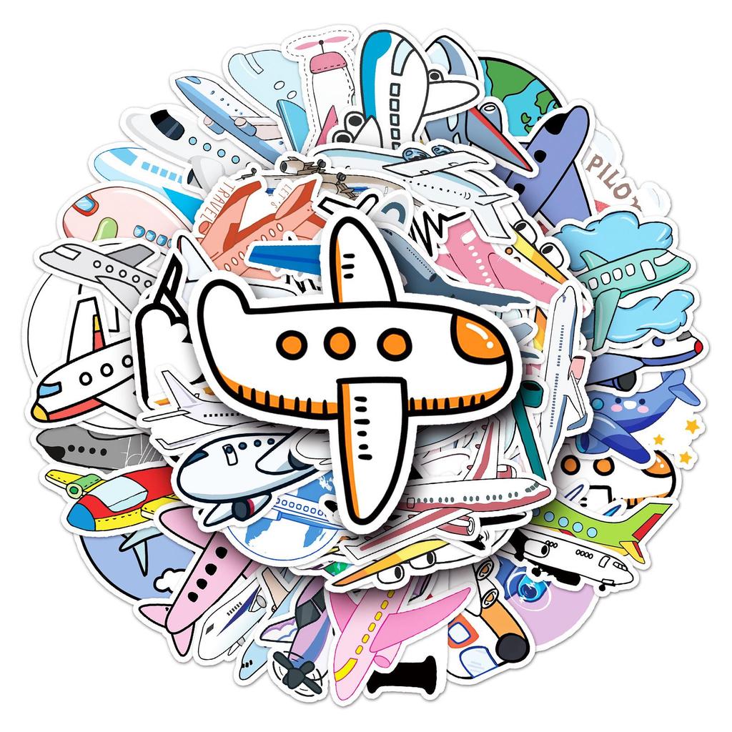 50-Pack Trendy Waterproof Airplane Stickers for Suitcases & Laptops