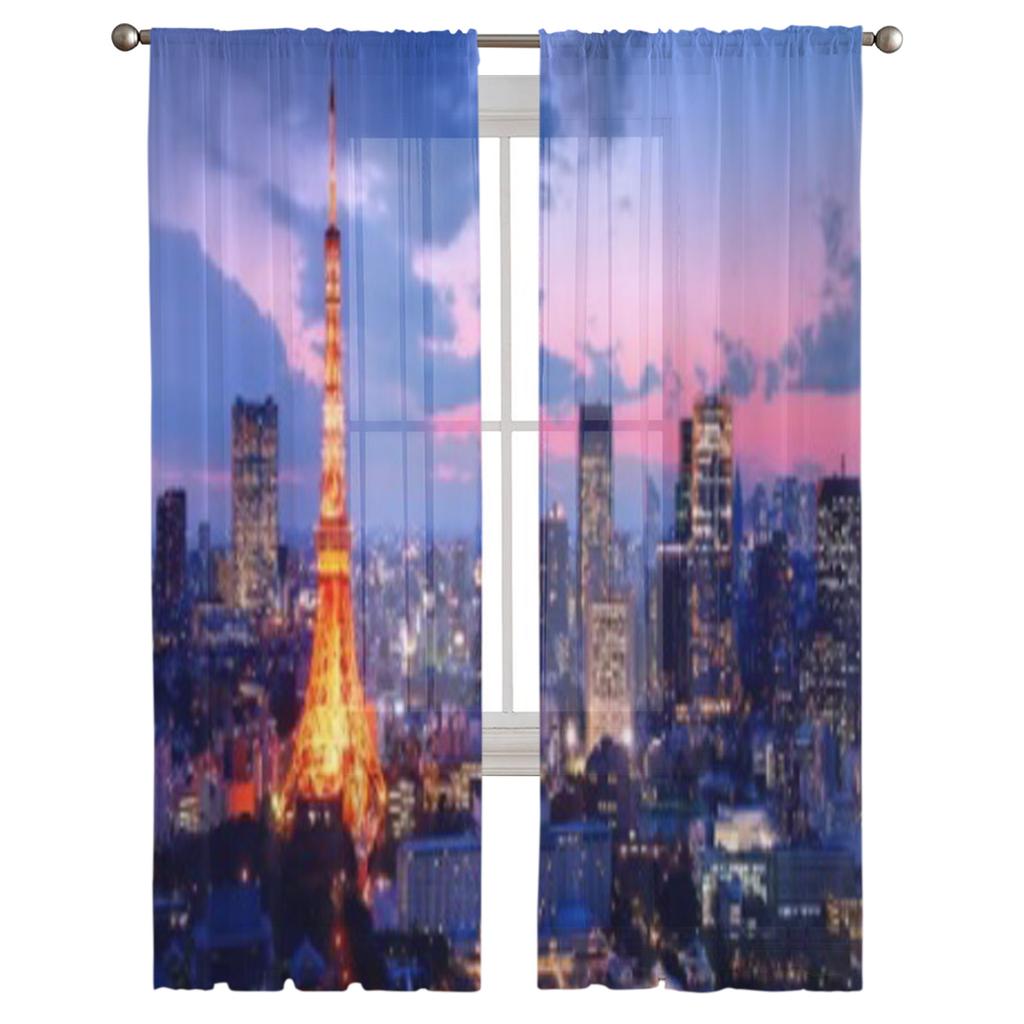 Wieża Tokijska W Tokio Japonia Luksusowe Szyfonowe Przezroczyste Zasłony do Dekoracji Salonu Sypialni Okienne Woale Tiulowa Zasłona