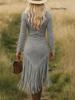 2025 Retro Western Slim-Fit Tassel Hem Cowboy Dress for Girls