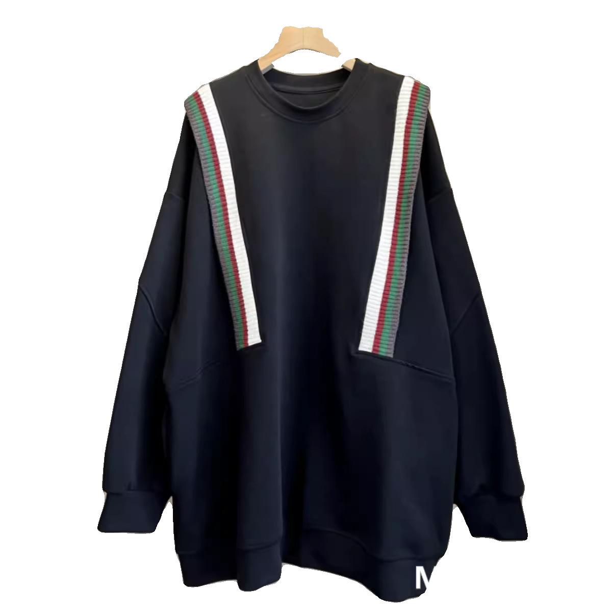 

Европейский женский свитшот большого размера в стиле пэчворк с цветными блоками - Свободный крой, Облегающий топ, Весна/Осень Large чёрный