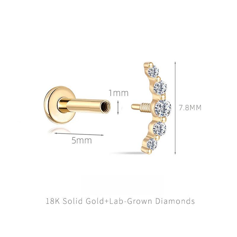 High Quality Custom Solid 18K Gold Internally Threaded Earrings Diamond Cartilage Body Piercing Jewelry 1pcs