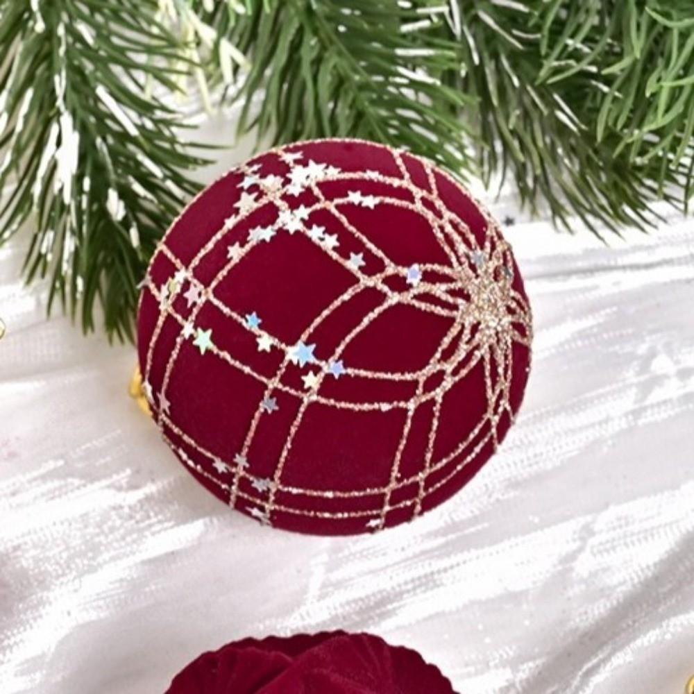12pcs Hand-Painted Velvet Spheres Pendant Flocking Christmas Ball Ornaments Home Decor