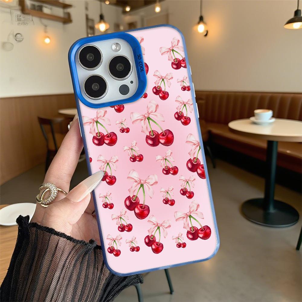 Cherry and Bow Pattern Shockproof Phone Case for Iphone 16 15 14 13 12 11 Pro Max/Mini Anti-Scratch Premium Hard Cover