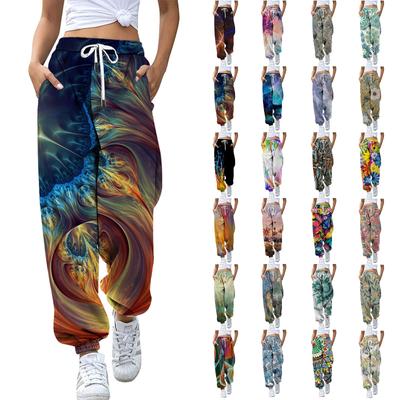 Women's Fashion Casual Gigital Color Printing Casual Sports Pants Loose Trousers