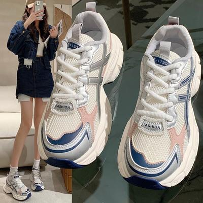 Mode Dicken Sohlen Chunky Papa Schuhe Frauen 2024 Frühling Koreanische Atmungsaktive Sport Laufschuhe Mesh Hohe Plattform 6CM Turnschuhe Frau