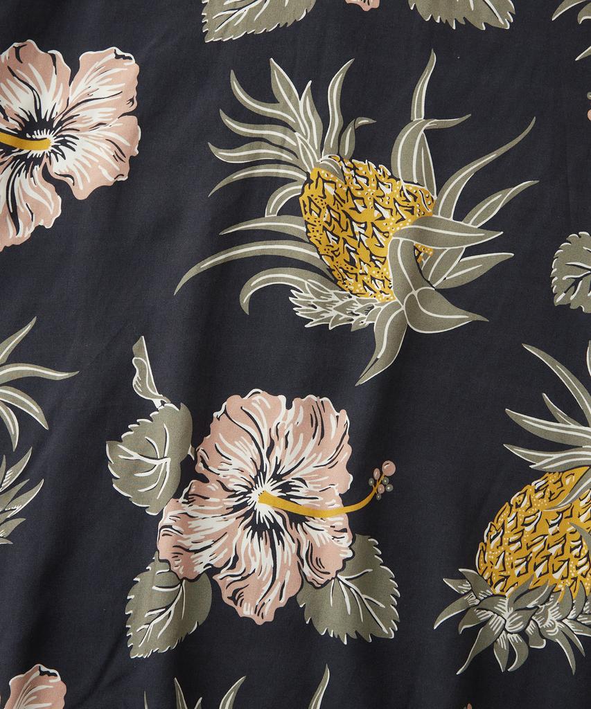 OUTSTANDING Hawaiian Open Collar Half Shirt Hibiscus_Black
