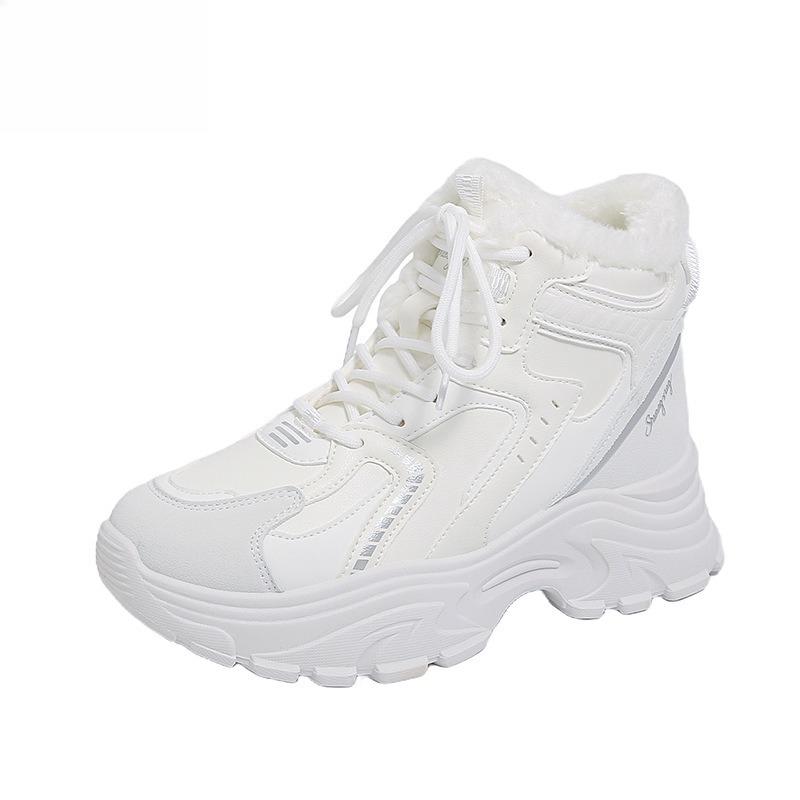 Women High Top Cotton Shoes 2026 Winter New Plush Thicken Platform Sneakers Outdoor Non Slip Lace Up Height Increase Warm Shoes
