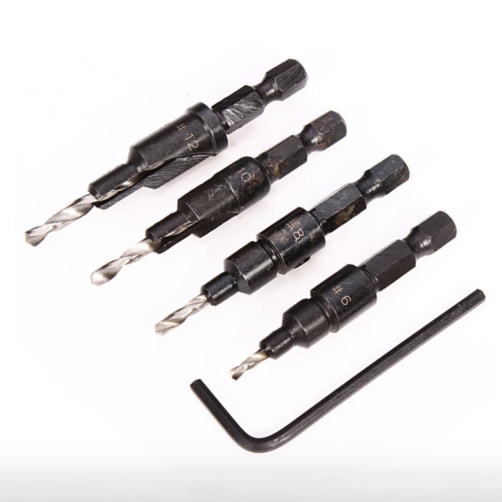5pcs/Set Countersink Drill Woodworking Drill Bit Set Drilling Holes for Screw Sizes #5 #6 #8 #10 #12
