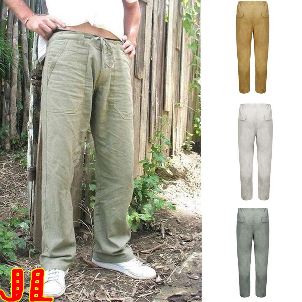 Buy Men Fashion Pure Color Cotton Linen Pants Plus Size Overalls Sport