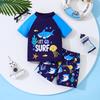 Boys' Shark-Themed Swimsuit Set: Raglan Sleeve Top & All-Over Shark Print Swim Shorts