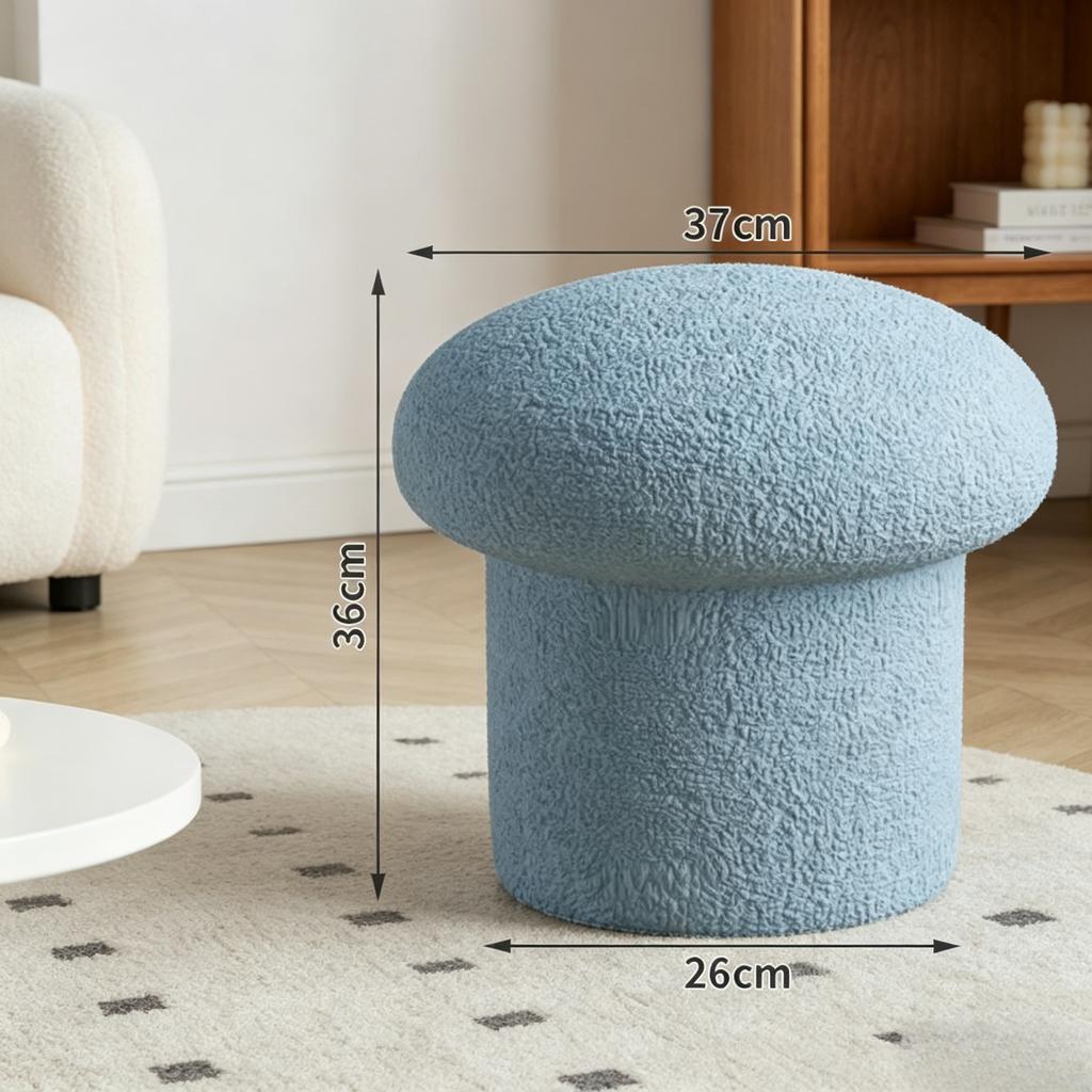 Cream White Cashmere Fabric Stool, Cute Household Mushroom Stool, Low Bench & Coffee Table Stool for Adults