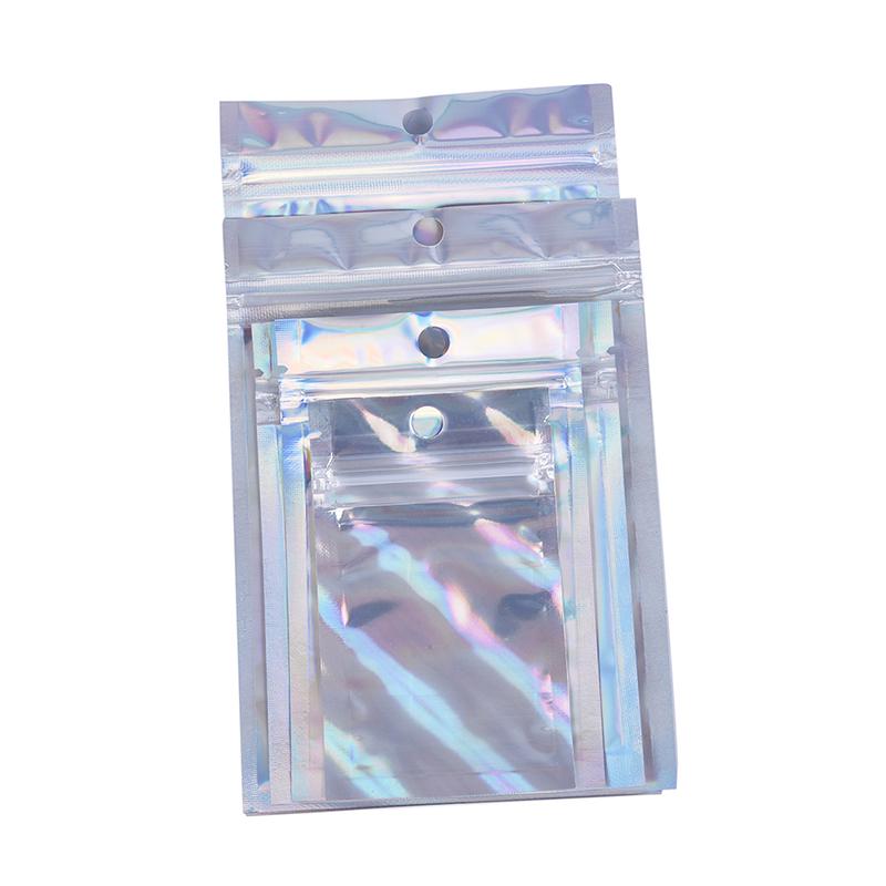 10Pcs Iridescent Zip Lock Pouches Cosmetic Plastic Laser Holographic Zipper Bags