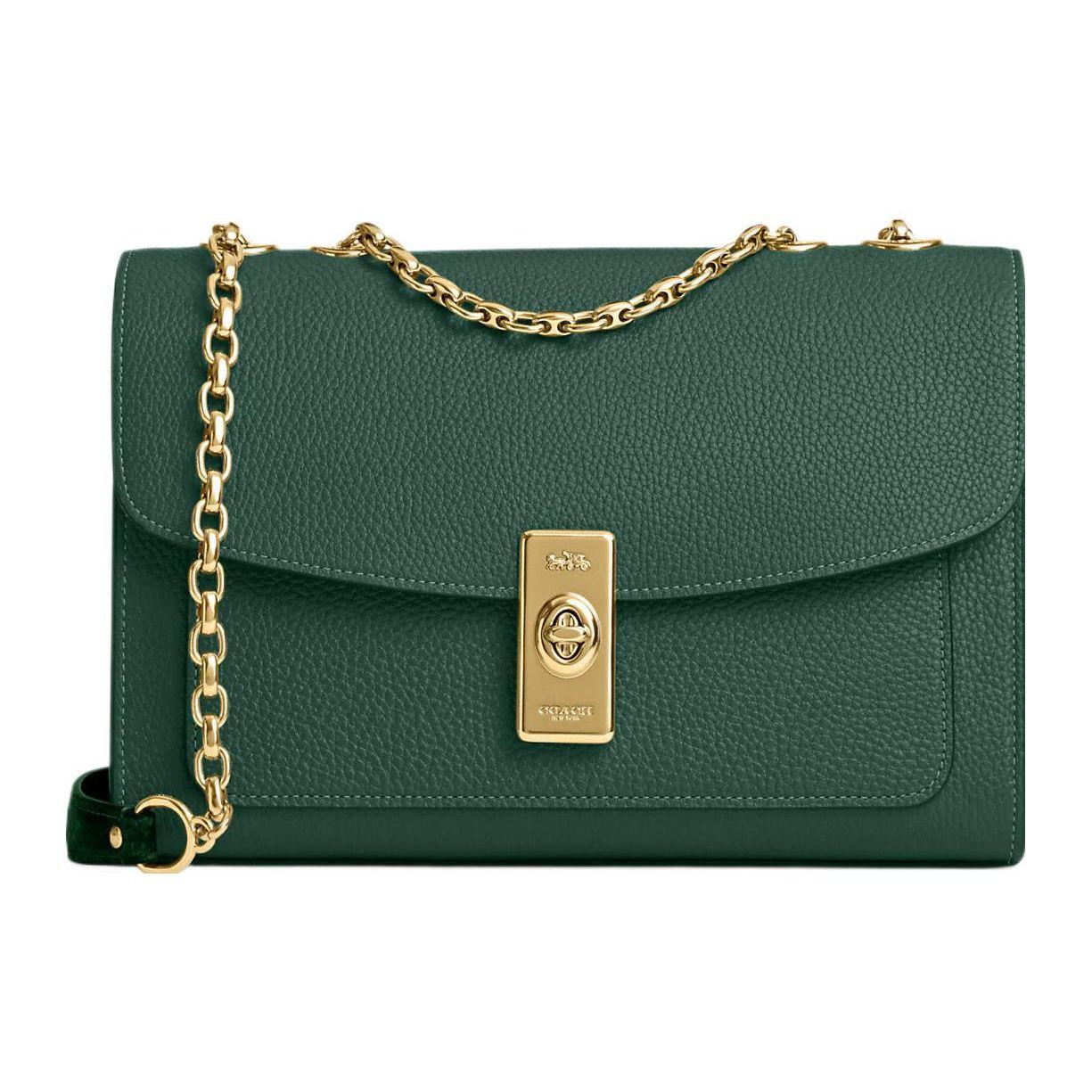 

Coach Lana 26 Turnlock Solid Color Central Zipper Compartment Leather Envelope Crossbody Shoulder Bag Medium Women Bags Green CK476-IMCZS Basic Set (Bag+Dust Bag)