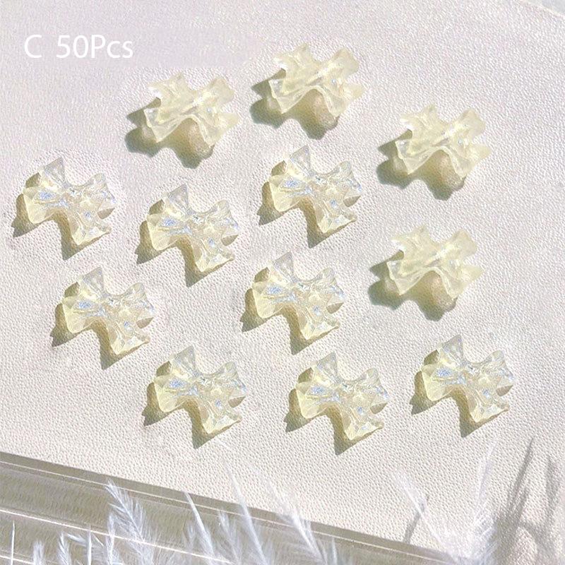 50Pcs Ice Transparent French Ribbons Colorful Resin Bowknot Charm Bowtie Jewelry Nail Art Decorations Manicure Tools Accessories