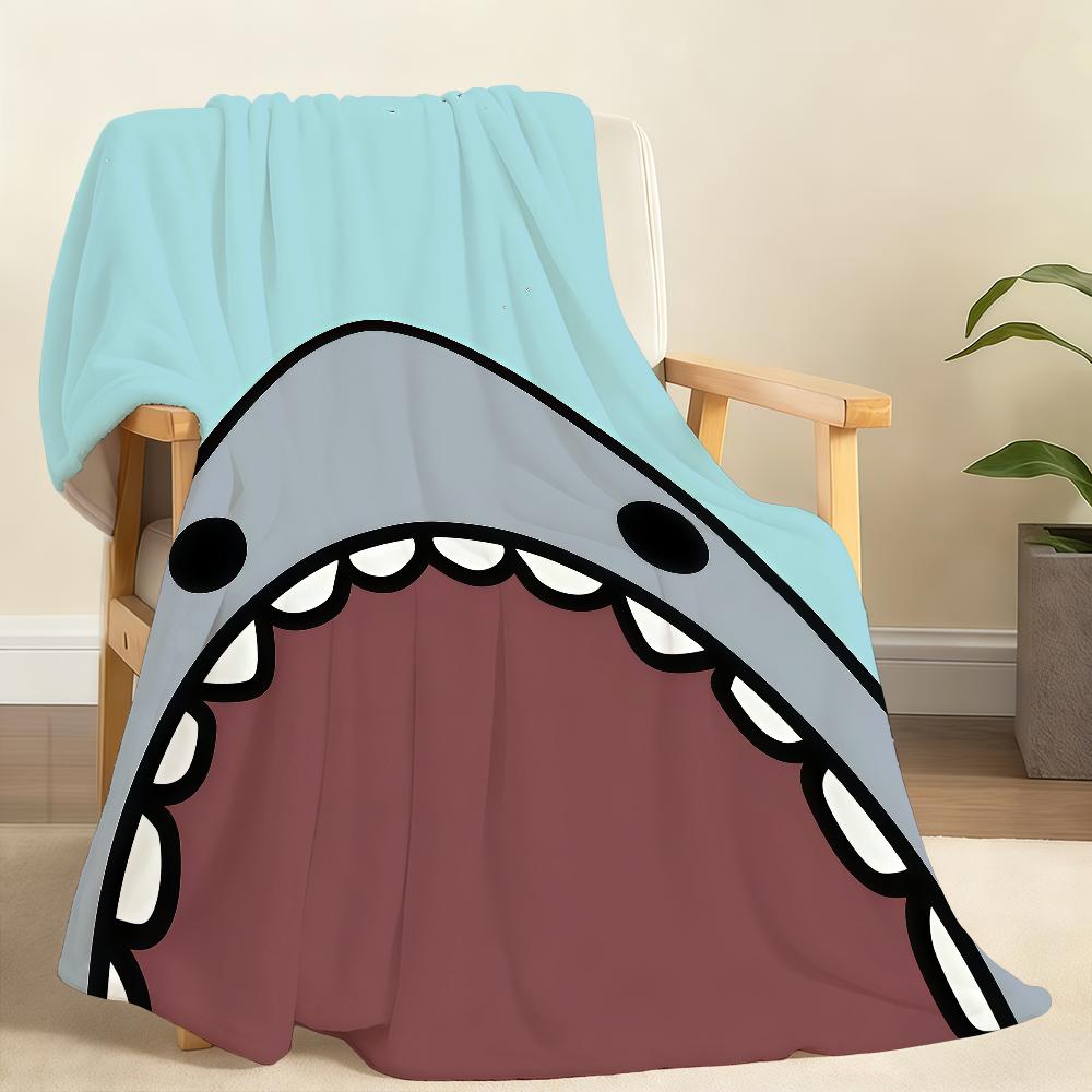 Cartoon Shark Big Mouth Seaside Funny Hug Me Blanket For Soft Throw Blanket for Picnic Bed Sofa Home Bedroom Warm Comfortable
