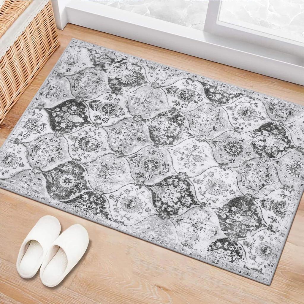Lahome Moroccan Machine Washable Rugs for Living Room, Rug for Bedroom Non-Slip Vintage Trellis Ultra-Thin Throw Carpet for