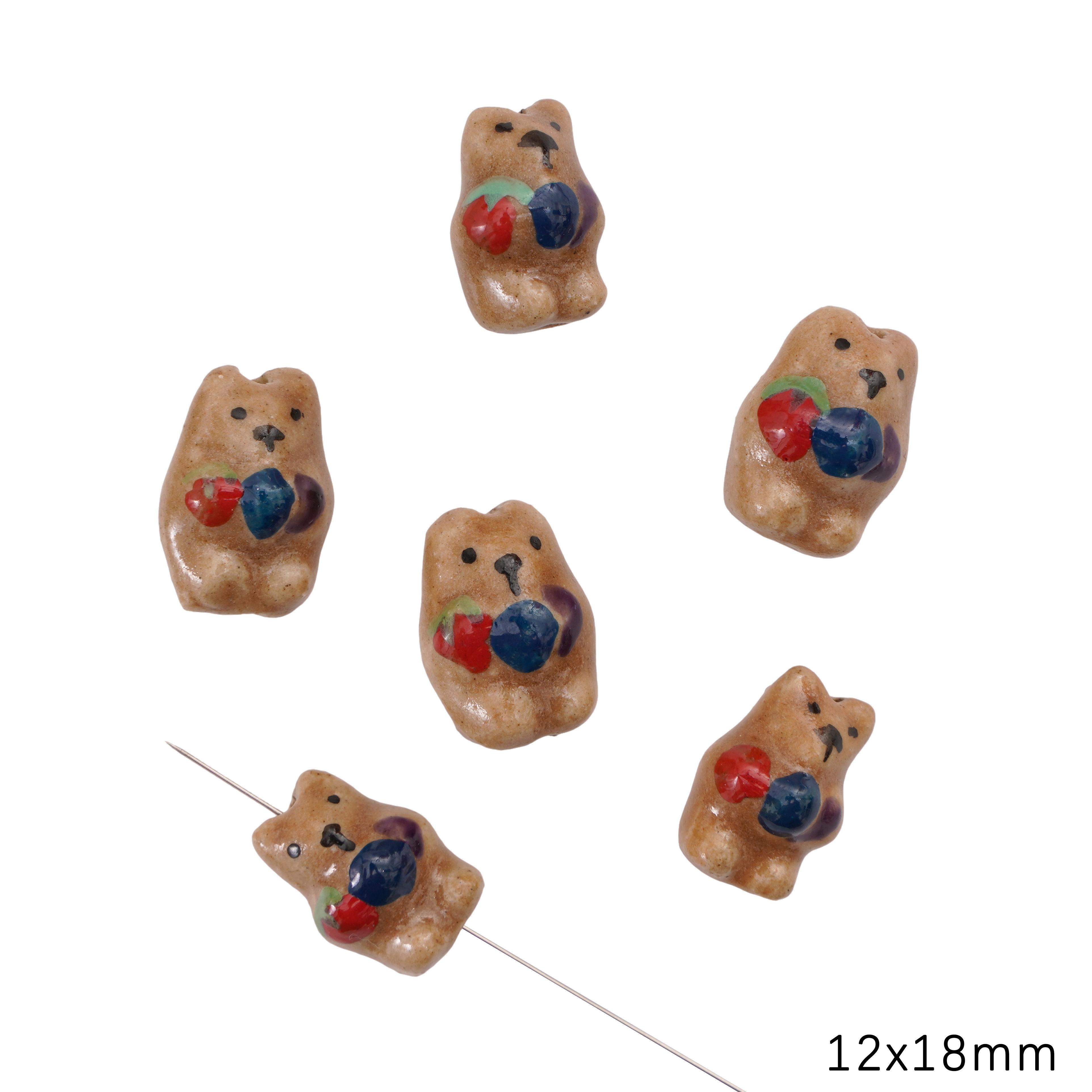 

Керамические расписанные вручную бусины для милых животных-подвесок для браслетов, ожерелий и ювелирных изделий своими руками Fruit bear-Brown