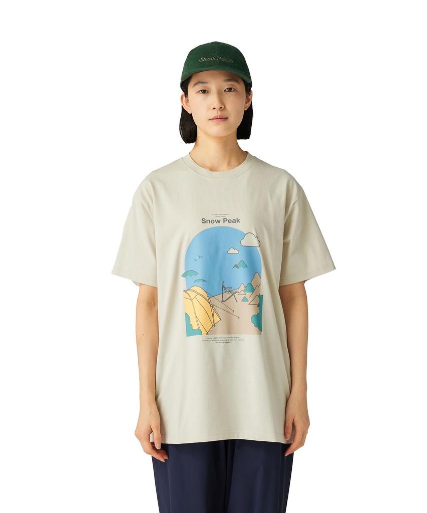 Snow Peak Camping Graphic Short and XL T-Shirt TS-25AU008, Sleeve, Men's Women's, IVORY,