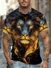 Men's Lion Glow Print T-Shirt - Breathable Quick-Dry Polyester Short Sleeve Tee with 3D Lion, Round Neck Casual Shirt Suitable for Gym, Outdoor &