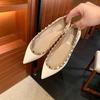Cowhide version~ 2025 new V home single shoes women's shallow mouth rivet pointed flat shoes Internet celebrity rivet flat shoes