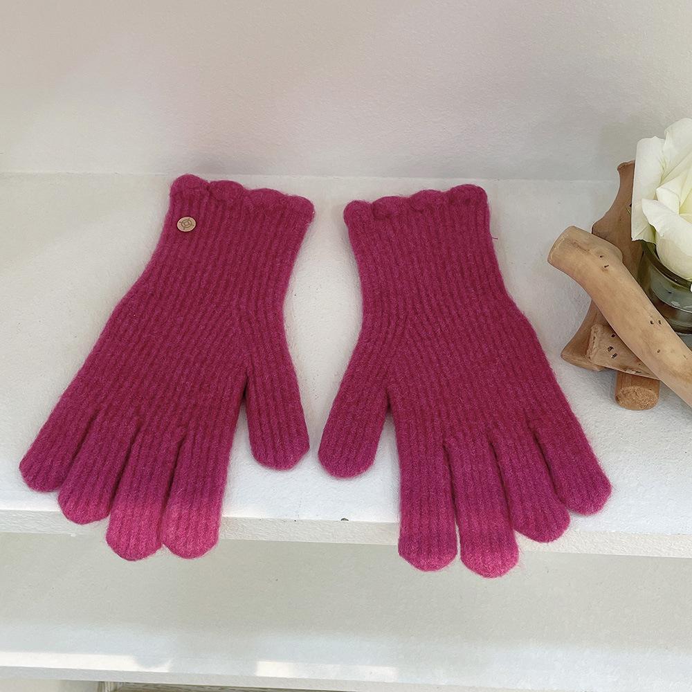 

Solid Color Lace Wool Blend Gloves for Women In Winter Warm Knitted Five-finger Touch Screen Gloves for Cold Protection
