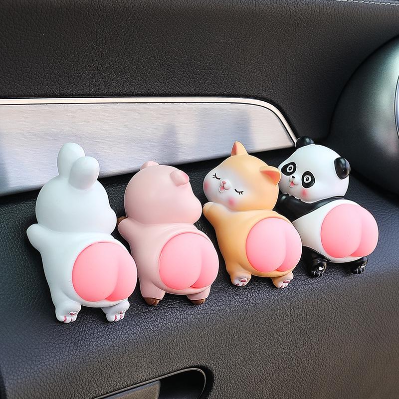 New Funny Car Ornaments Cartoon Panda Rabbit Doll Creative Center Console Decoration Happy Decompression Toy Car Ornaments
