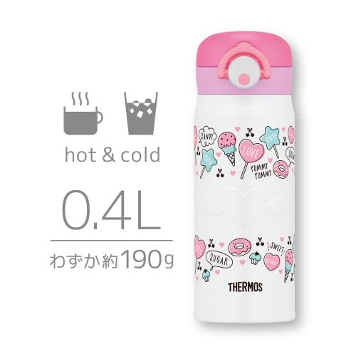 Thermos Water Bottle Vacuum Insulated Mobile Mug 400ml White Pink JNR-401 WH-P
