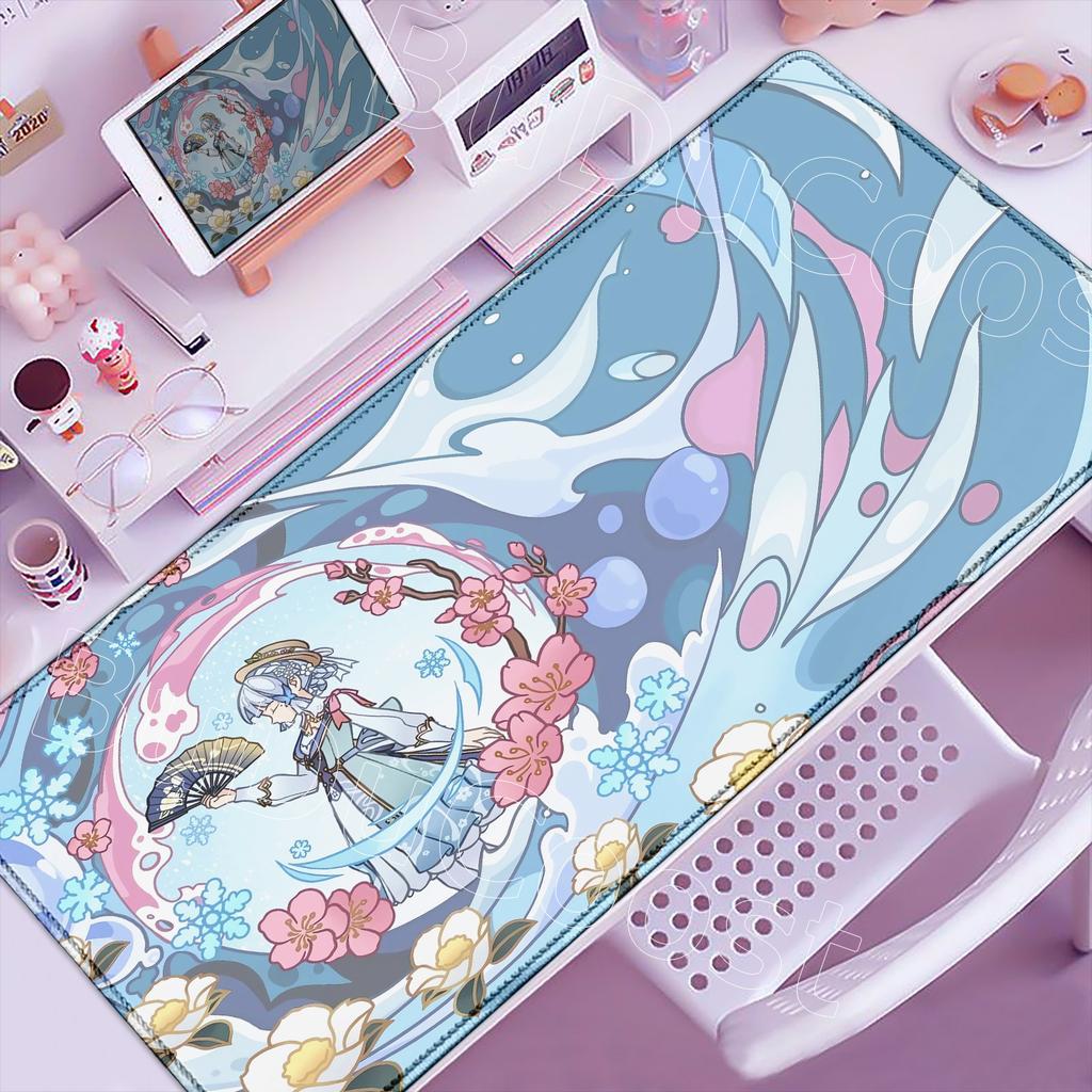 Kawaii Anime Girl Desk Mat Genshin Impact Game Mouse Pad Pretty Kamisato Ayaka Mousepad Laptop Gaming Non-slip Mousepad Mice Rug
