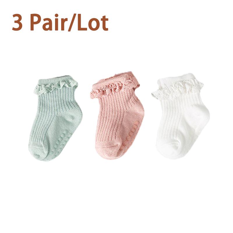 

3/5Pair/Lot New Baby Children s Non-slip Autumn Winter Cotton Socks Solid Color Baby Foot Socks Girls Breathable Ruffled Socks S (6-12 months)