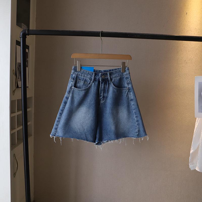 

Летние шорты А-силуэта с высокой талией, необработанным краем и широкими штанинами в корейском стиле 2025 Medium темно-синий
