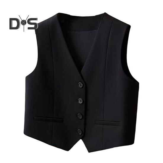 

Женский жилет, жилет, винтажный, без рукавов, нарядный костюм, повседневный, на пуговицах, с V-образным вырезом, смокинг, жилет для повседневной носки, офиса, свиданий, улицы S чёрный