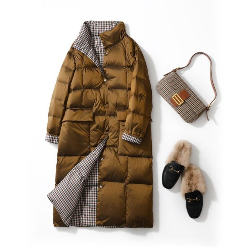 Doppelseitige mittellange Daunenjacke, Herbst-Winter-Rollkragenpullover, einreihig, weiße Entendaunen, warme Parkas, Schwarz, Gold, Grau, Grün, S-5XL