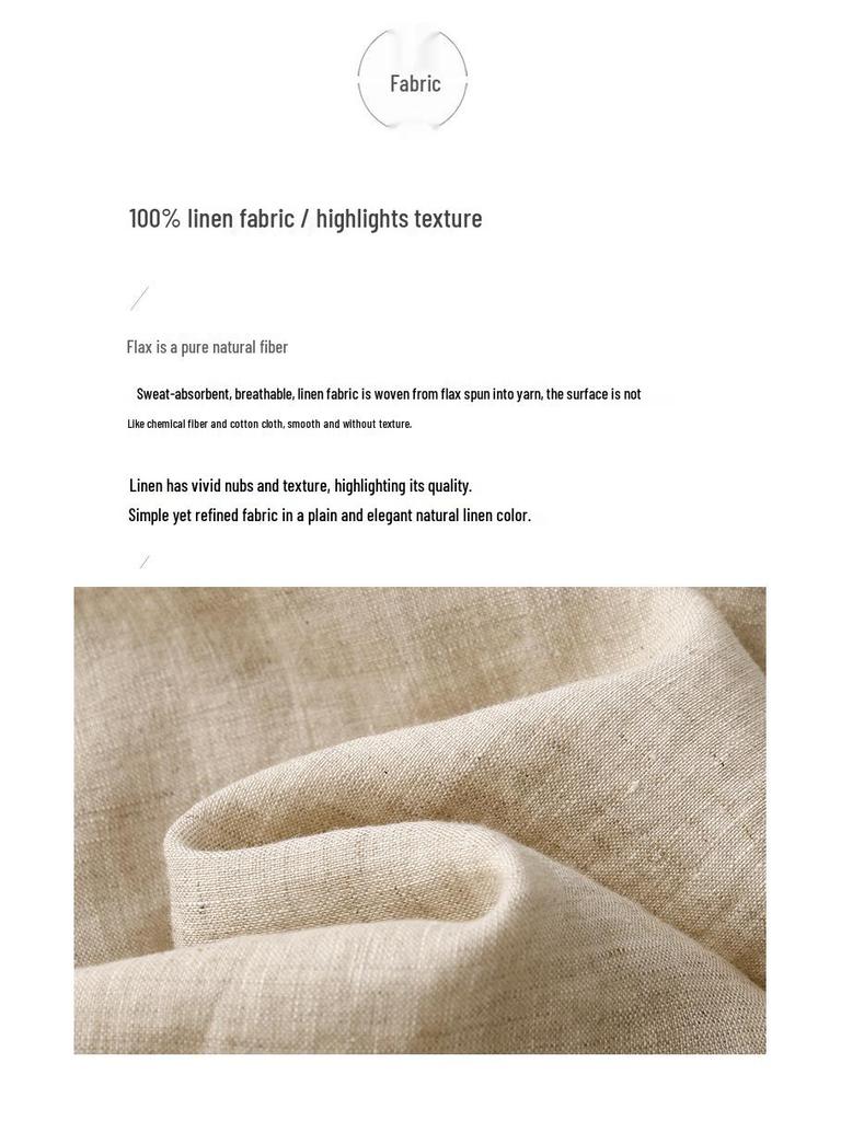 2025 Summer Literary Loose Cotton Linen Dress - Women's Solid Color, Round Neck, Short Sleeve, Mid-Length