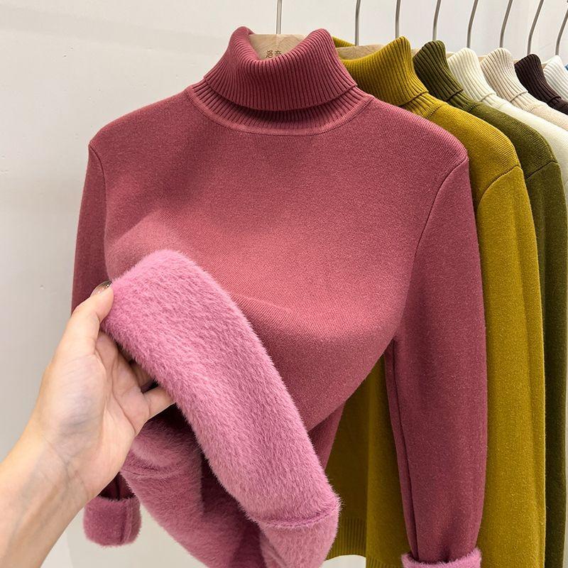 Women's Thickened Velvet Turtleneck Bottoming Sweater Autumn and Winter Tops Fashionable Turtleneck Bottoming Shirt