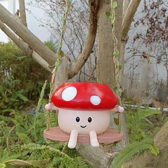 Hanging Planter Pot Indoor Outdoor Decorative Swing Flowerpot Cute Cartoon Mushroom Shaped Vase Ornament