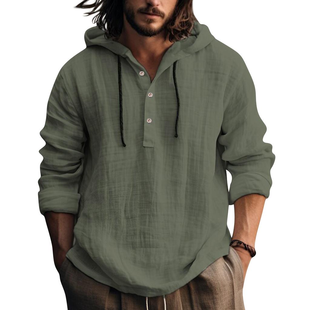 Herren Leinen Baumwolle Kapuzenpullover Langarm Lässig Pullover