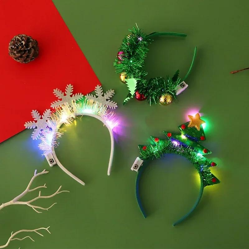 Christmas Hair Band Glowing Headband Xmas Tree Snowflake Hair Band Deer Horn Light Flashing Headwear Merry Christmas Gift