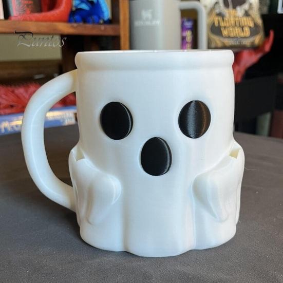 Creative Birthday Surprise Gift Halloween Ghost Ice Cream Pint Holder, Dual Spoon Slot And Theme Drinkware Handle Design Durable PLA Leak-Proof