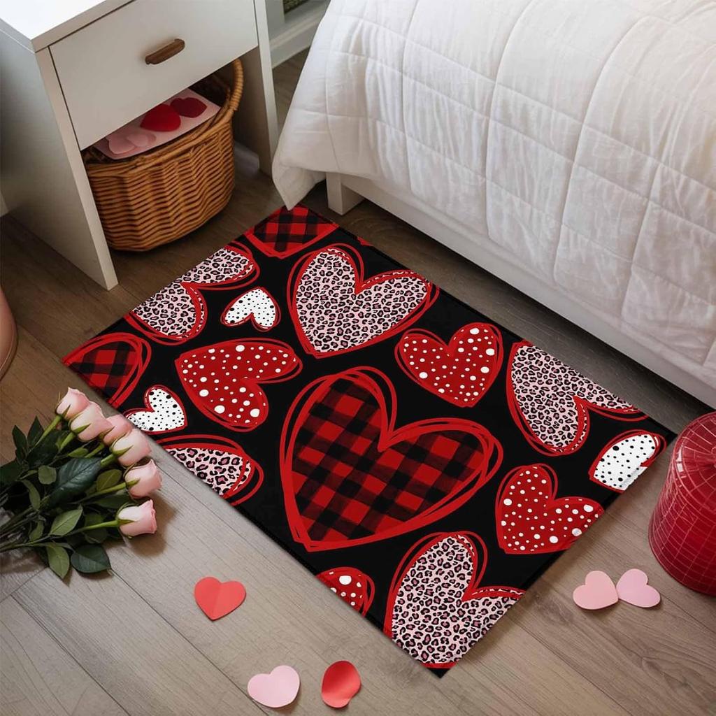 Sweet Cute Love Heart Pattern Door Mat Non-slip Water Daily Home Decor Floor Mat Romantic Valentine Carpet Living Room Decor