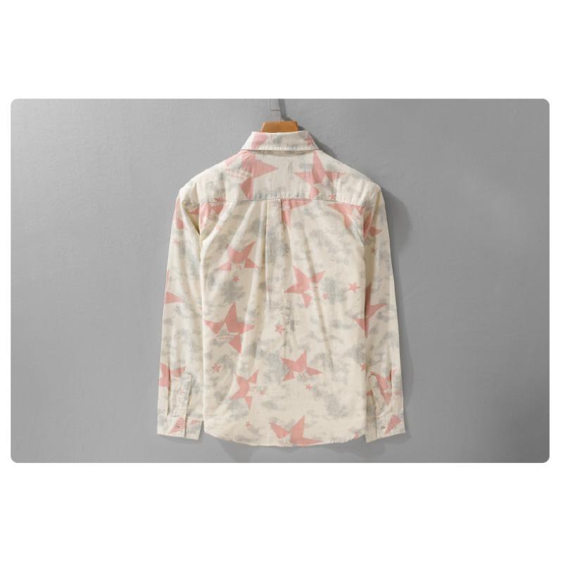 Mens Star Print Long Sleeve Shirt Casual Button Down Shirt with Pocket for Daily Wear