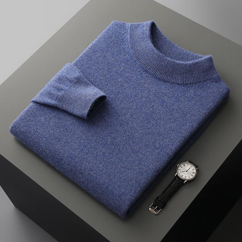 Мужской свитер с полувысоким воротником 100% шерсть - Business Casual Однотонный трикотаж 2XL gray