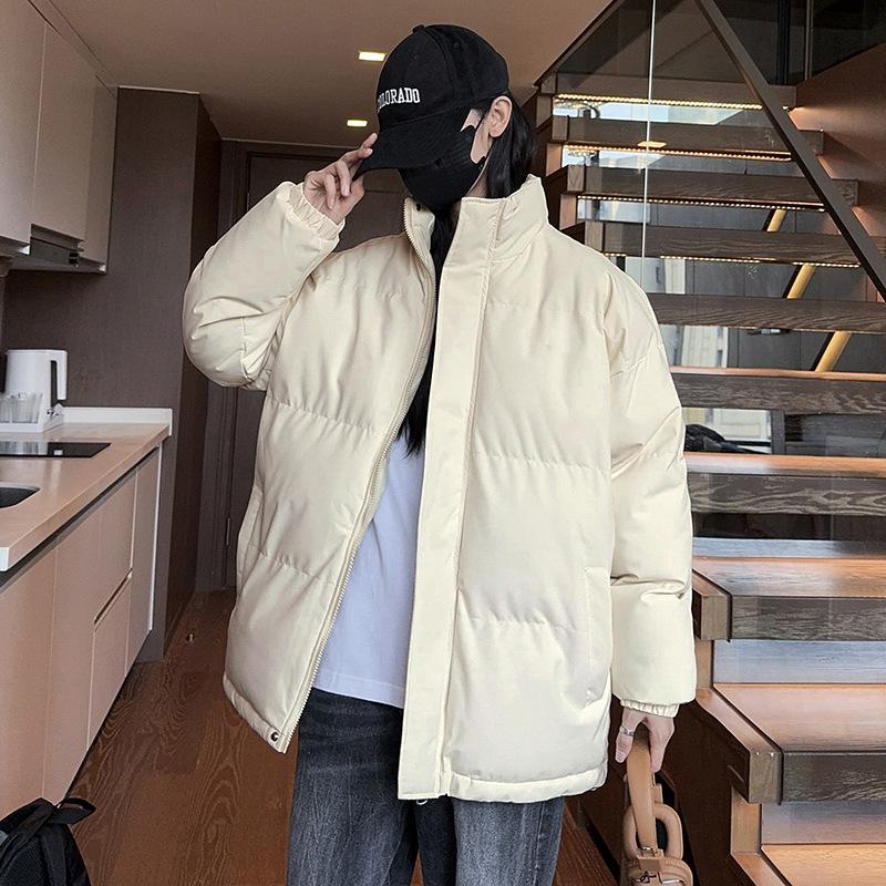 Winter Solid Color Thickened Stand-up Neck Cotton-padded Jacket Men's American Retro Loose and Versatile Cotton-padded Jacket Casual Bread Jacket