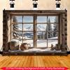 2D Alpine Cabin Backdrop, Cozy Window with Snowy Landscape Photography Background for All Occasions