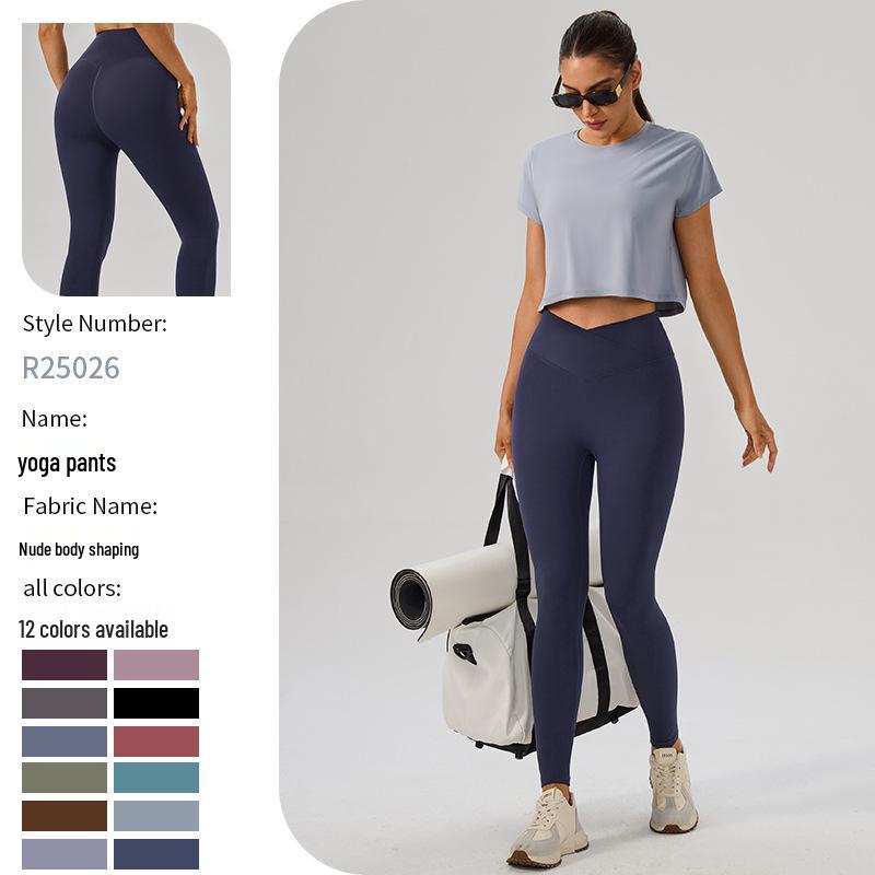 Cross-High Waist Women's Yoga Pants - Hip Lifting, Body Shaping, Pilates Fitness Leggings.
