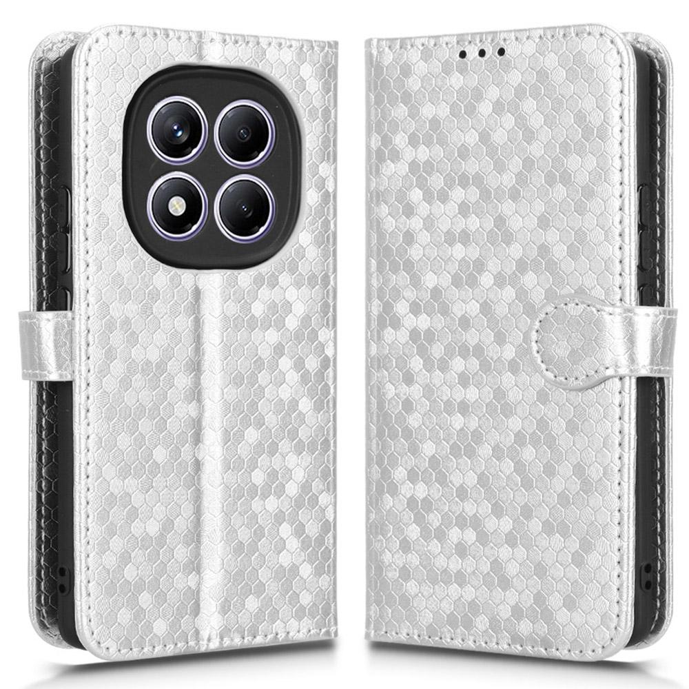 

For Xiaomi Redmi Note 14 Pro 4G Wallet Case Dot Pattern Imprint PU Leather Phone Cover Silver