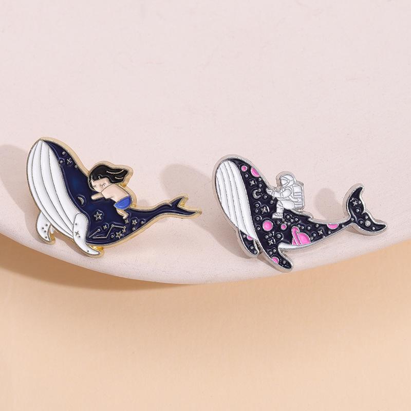 Marine Whale Dolphin Enamel Pin Funny Brooch Cartoons Badge For Bags Jeans Hoodies Denim Lapel Pin Jewelry Kids Best Gift