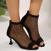 New Women'S Sexy Black Breathable Mesh Fish Mouth Lover Holiday Party Summer High Heels Short Boots Sandals, Fashionable Hollow, Full of Modern Charm