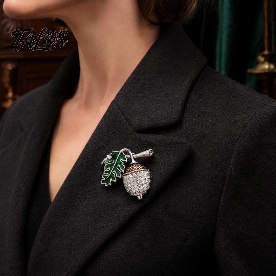 Acorn Brooch Pin Bling Rhinestone Brooch, Green Leaf Decorative for Suits Coats Bags, Jewelry Accessory Men Women Outfits