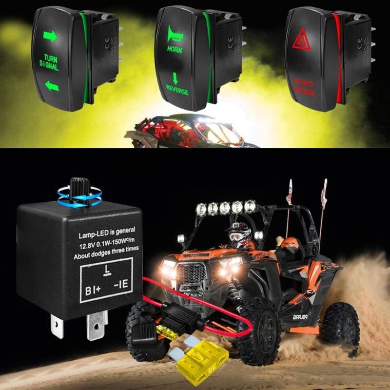 Universeller Blinker-Schalter + Blinkrelais + Hupe Ersatz für Motorräder ATV UTV Golf Carts