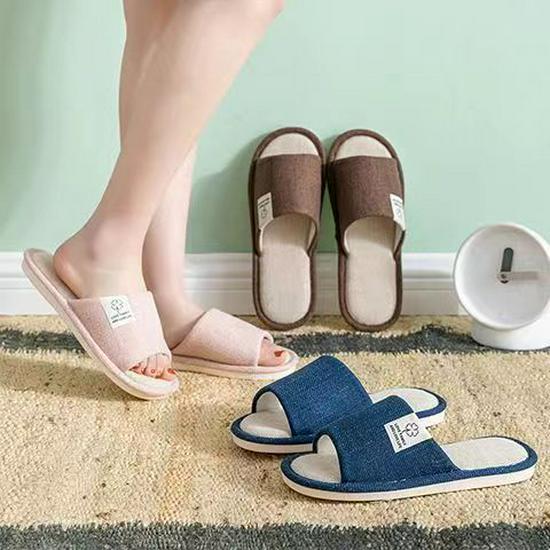 Unisex Cotton Linen Indoor Slippers - Non-Slip, All-Season Comfort for Couples